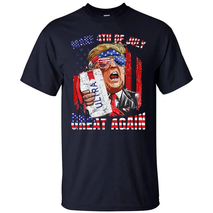 Funny Trump Drinking Make 4th Of July Great Again Us Flag Tall T-Shirt