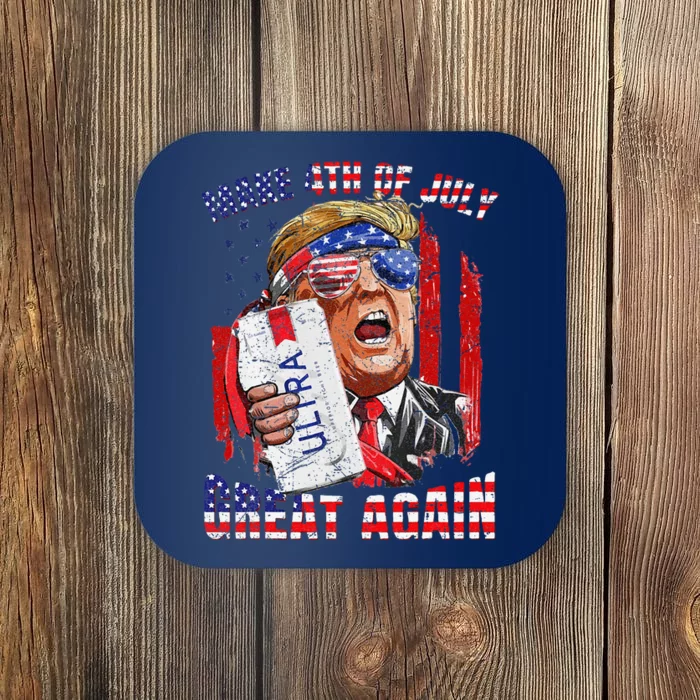 Funny Trump Drinking Make 4th Of July Great Again Us Flag Coaster