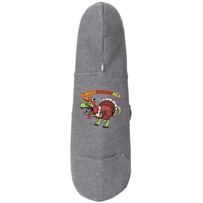 Funny Turkeysaurusrex Dinosaur In Turkey Costume Doggie 3-End Fleece Hoodie