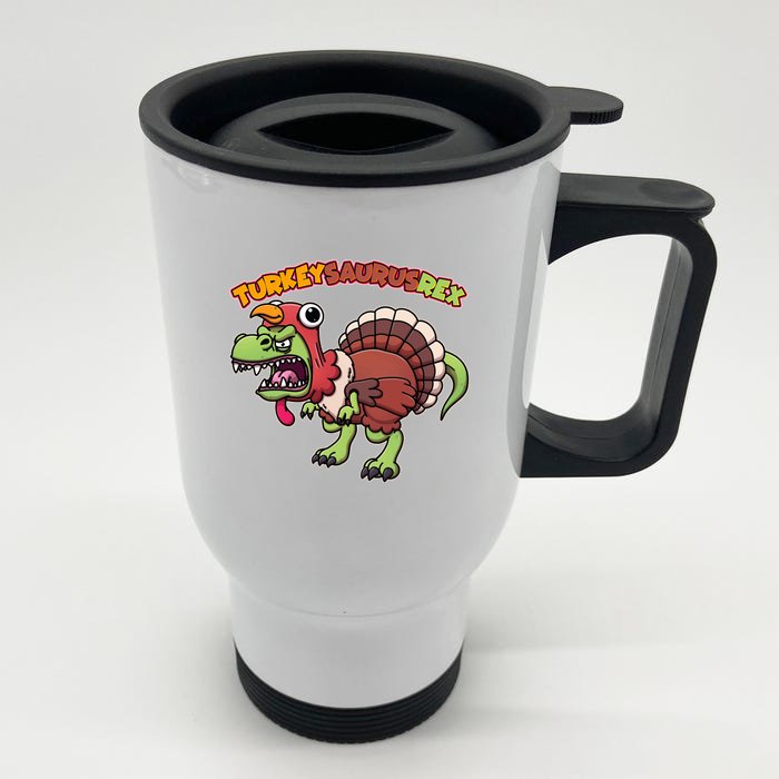 Funny Turkeysaurusrex Dinosaur In Turkey Costume Front & Back Stainless Steel Travel Mug