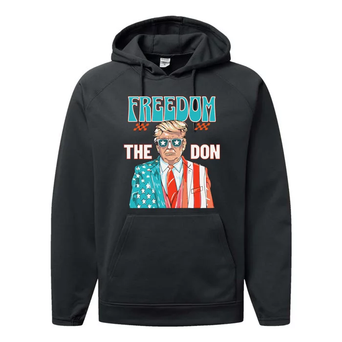 Freedom The Don Trump American Flag 2024 Performance Fleece Hoodie