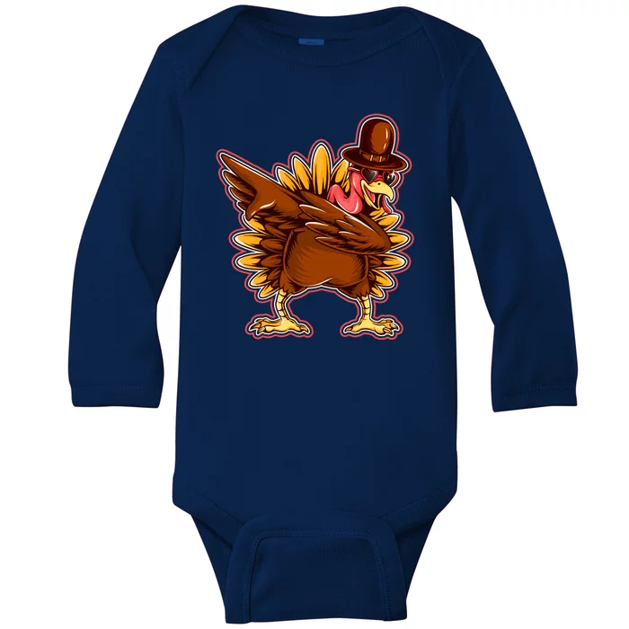 Funny Thanksgiving Dabbing Turkey Baby Long Sleeve Bodysuit