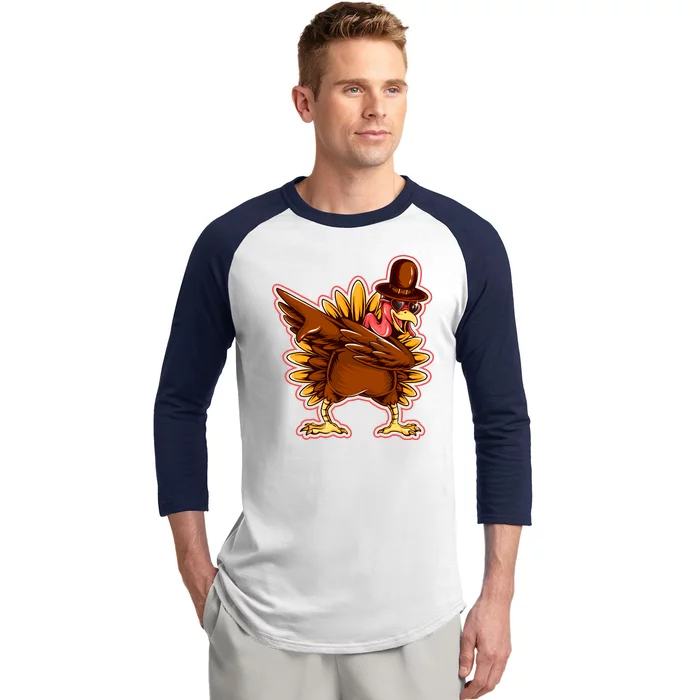 Funny Thanksgiving Dabbing Turkey Baseball Sleeve Shirt