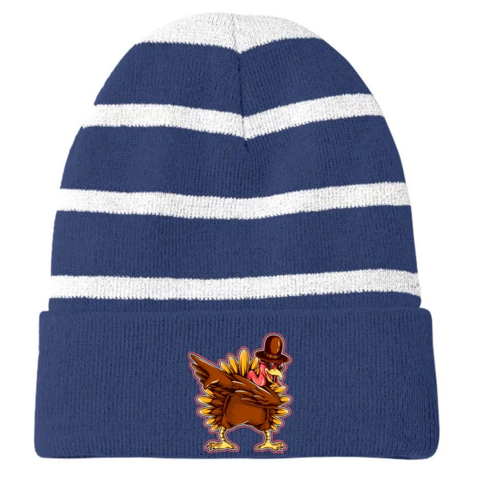 Funny Thanksgiving Dabbing Turkey Striped Beanie with Solid Band