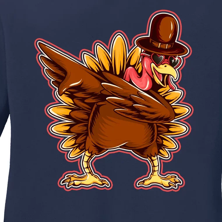 Funny Thanksgiving Dabbing Turkey Ladies Long Sleeve Shirt