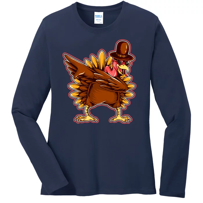 Funny Thanksgiving Dabbing Turkey Ladies Long Sleeve Shirt