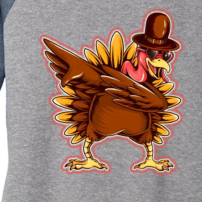 Funny Thanksgiving Dabbing Turkey Women's Tri-Blend 3/4-Sleeve Raglan Shirt