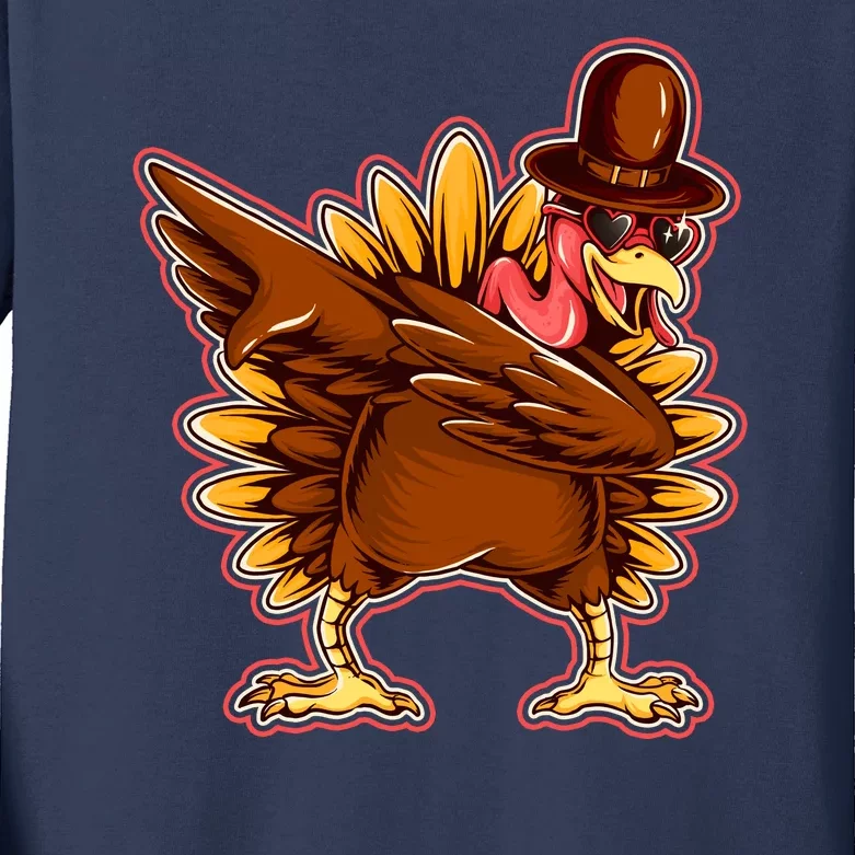 Funny Thanksgiving Dabbing Turkey Kids Long Sleeve Shirt