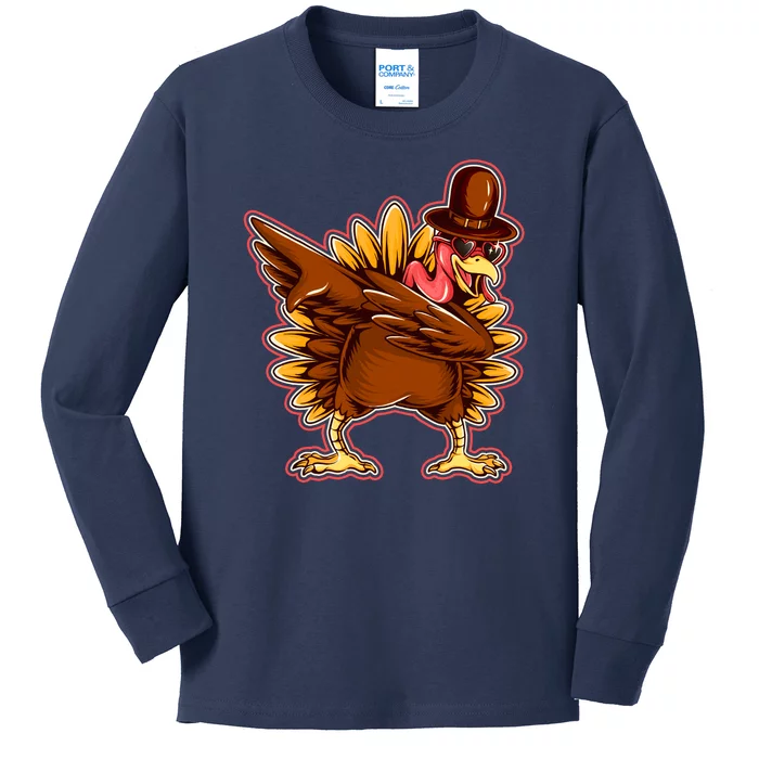 Funny Thanksgiving Dabbing Turkey Kids Long Sleeve Shirt