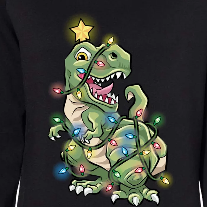 Funny Trex Dinosaur Tree Wrapped In Christmas Lights Cool Gift Womens California Wash Sweatshirt