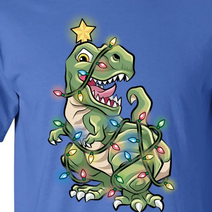 Funny Trex Dinosaur Tree Wrapped In Christmas Lights Cool Gift Tall T-Shirt