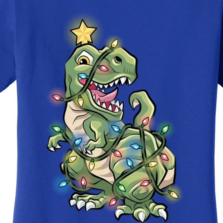 Funny Trex Dinosaur Tree Wrapped In Christmas Lights Cool Gift Women's T-Shirt