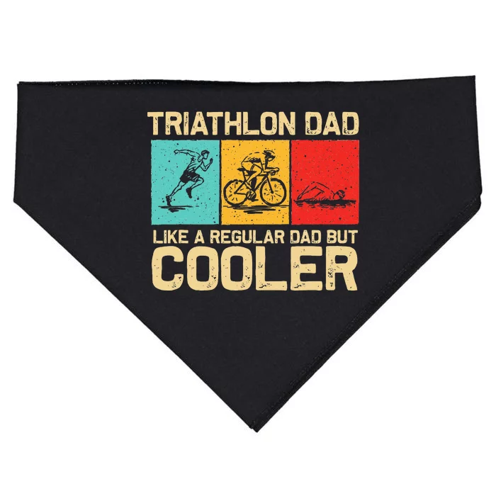 Funny Triathlon Design For Dad Swim Bike Run Triathletes USA-Made Doggie Bandana