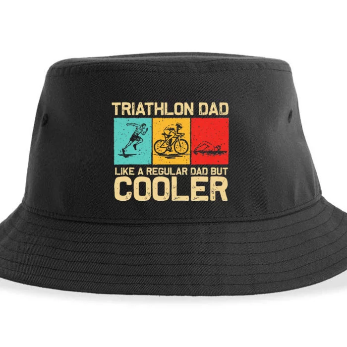 Funny Triathlon Design For Dad Swim Bike Run Triathletes Sustainable Bucket Hat