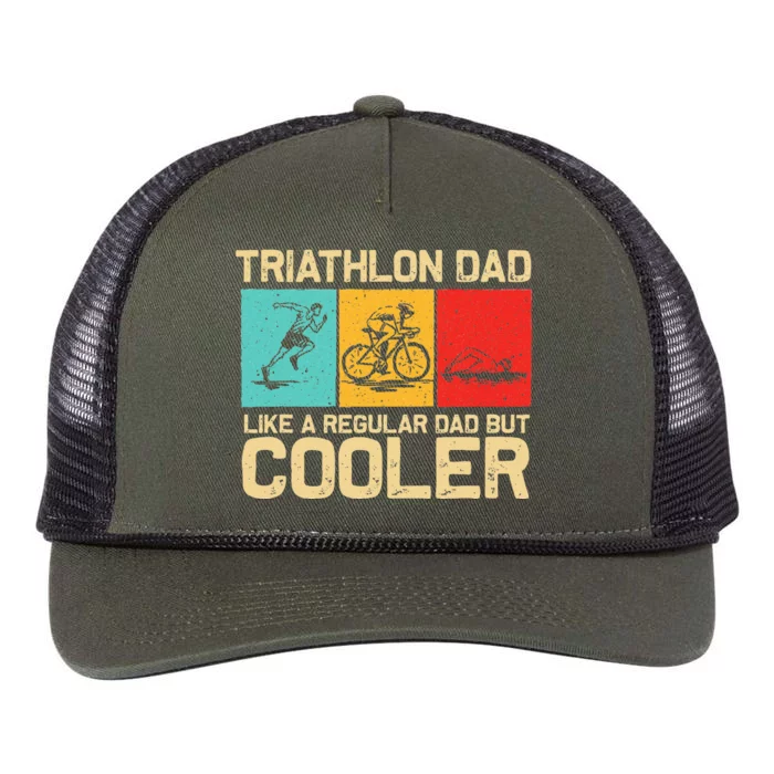 Funny Triathlon Design For Dad Swim Bike Run Triathletes Retro Rope Trucker Hat Cap