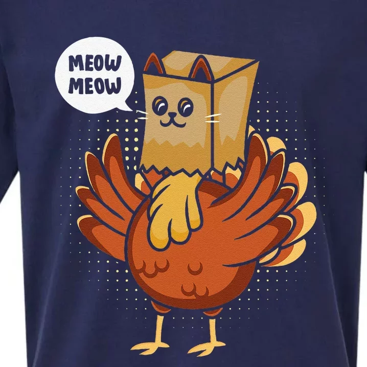 Funny Thanksgiving Day Fake Cat Turkey Meow Animal Farmer Sueded Cloud Jersey T-Shirt