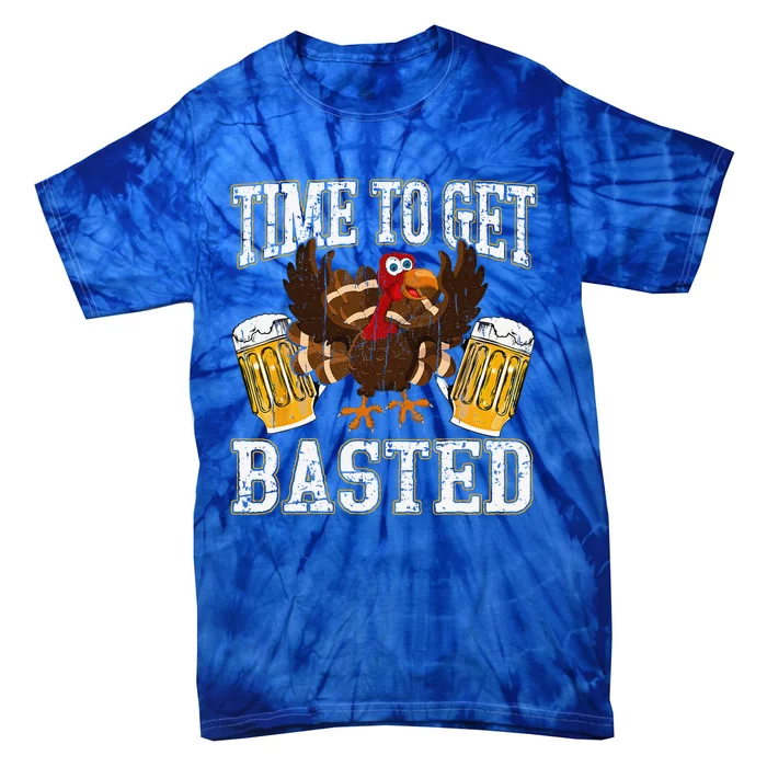 Funny Thanksgiving Drinking Time To Get Basted Turkey Funny Tie-Dye T-Shirt