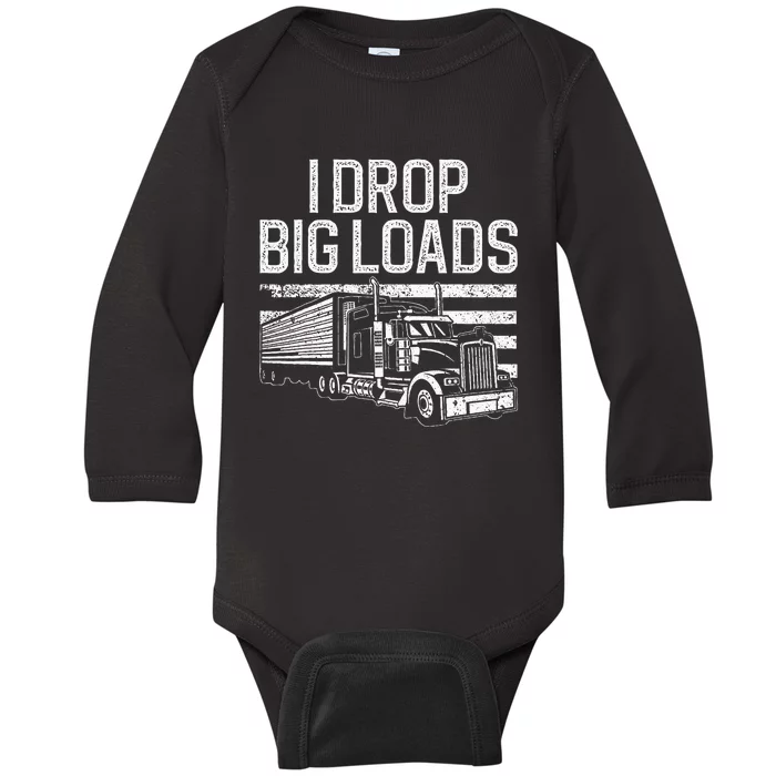 Funny Trucker Design For Men Women Semi Truck Driver Lover Baby Long Sleeve Bodysuit