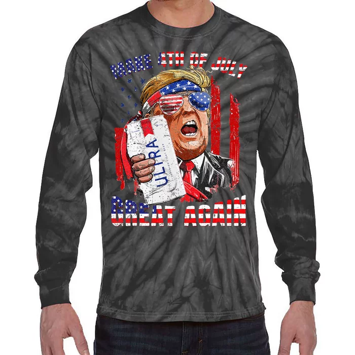 Funny Trump Drinking Make 4th Of July Great Again Tie-Dye Long Sleeve Shirt