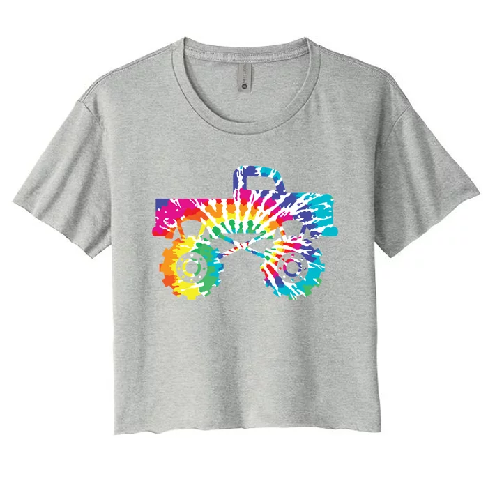 Fun Tie Dye Extreme Mudding Monster Truck 4 Wheel Drive Gift Women's Crop Top Tee