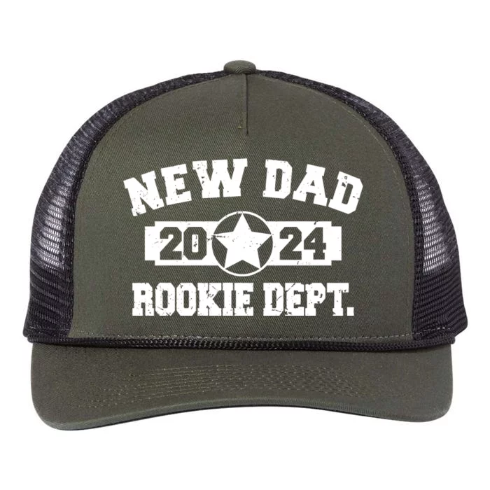 First Time Dad Est 2024 Rookie Dept Retro Rope Trucker Hat Cap