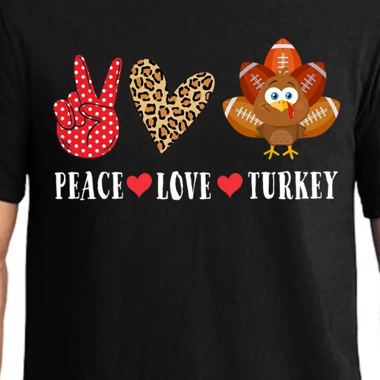 Funny Thanksgiving Day Peace Love Turkey Football Cute Gift Pajama Set