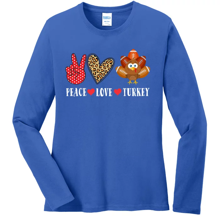 Funny Thanksgiving Day Peace Love Turkey Football Cute Gift Ladies Long Sleeve Shirt