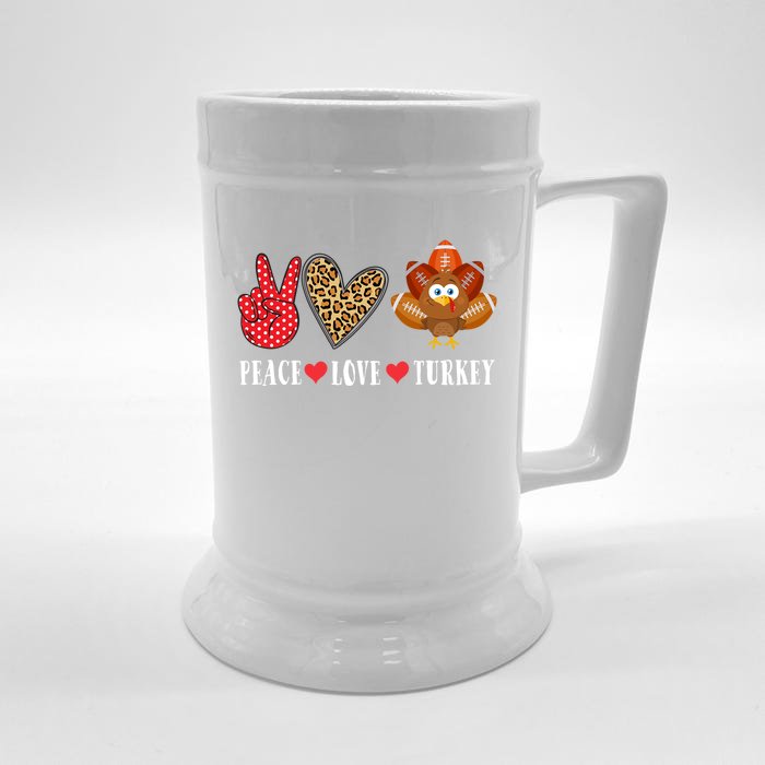 Funny Thanksgiving Day Peace Love Turkey Football Cute Gift Front & Back Beer Stein