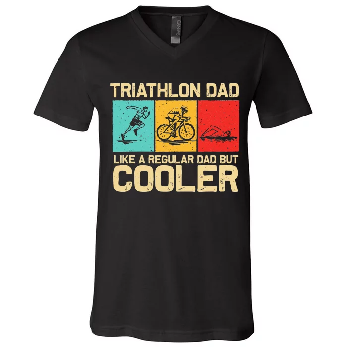 Funny Triathlon Design For Men Dad Swim Bike Run Triathletes V-Neck T-Shirt