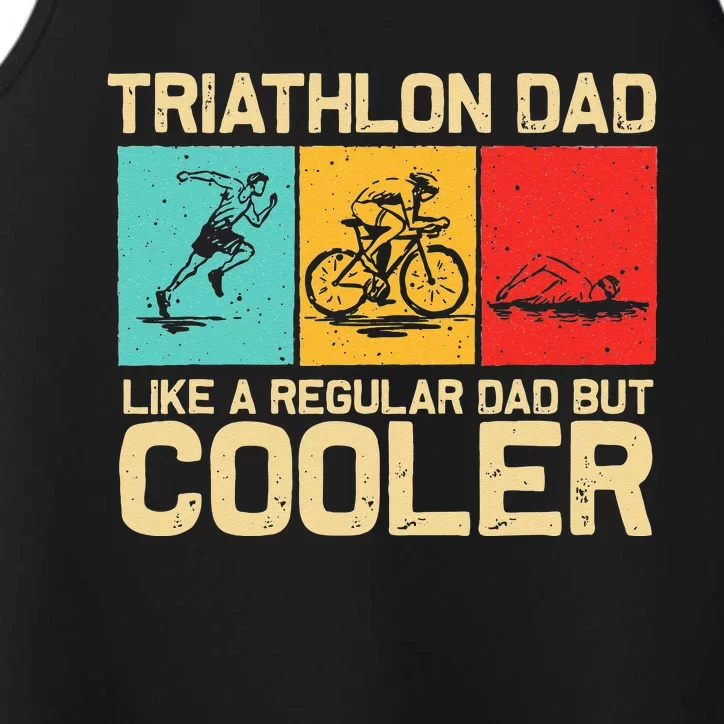 Funny Triathlon Design For Men Dad Swim Bike Run Triathletes Performance Tank