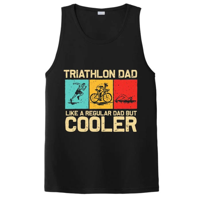 Funny Triathlon Design For Men Dad Swim Bike Run Triathletes Performance Tank