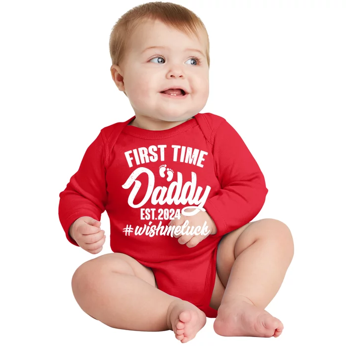 First Time Daddy Est. 2024 Wish Me Luck Baby Long Sleeve Bodysuit