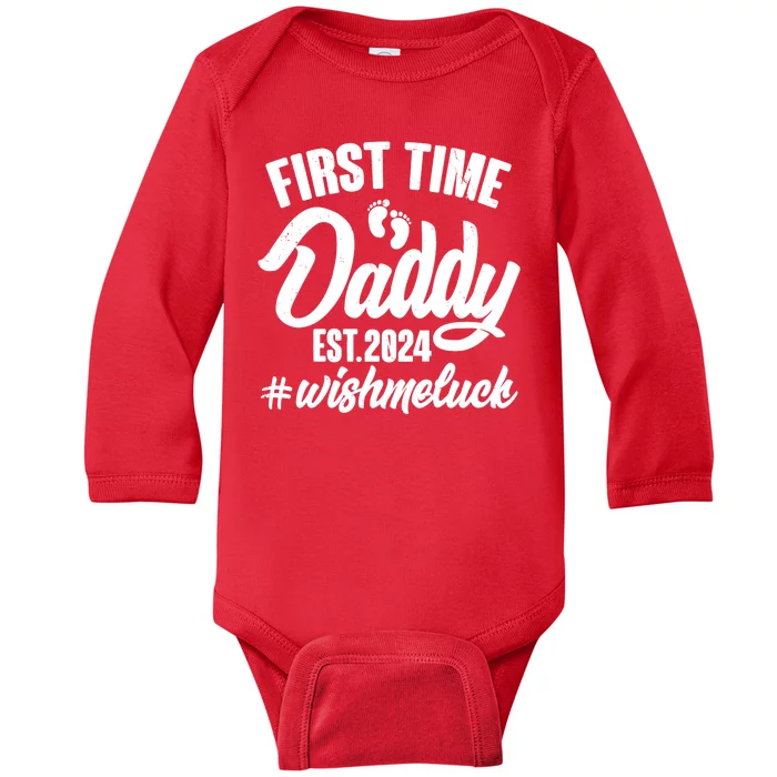 First Time Daddy Est. 2024 Wish Me Luck Baby Long Sleeve Bodysuit