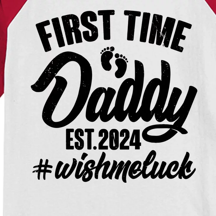 First Time Daddy Est. 2024 Wish Me Luck Kids Colorblock Raglan Jersey