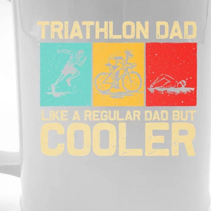 Funny Triathlon Design For Dad Swim Bike Run Triathletes Front & Back Beer Stein