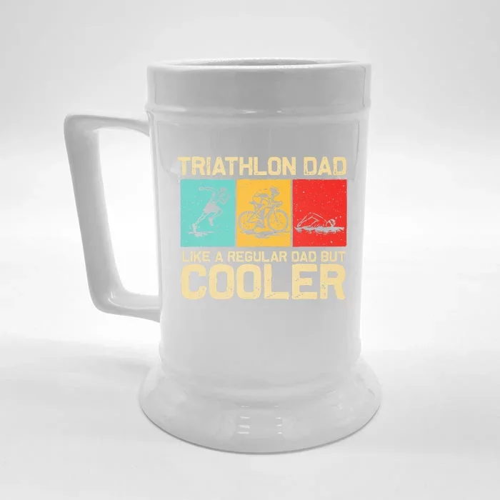 Funny Triathlon Design For Dad Swim Bike Run Triathletes Front & Back Beer Stein