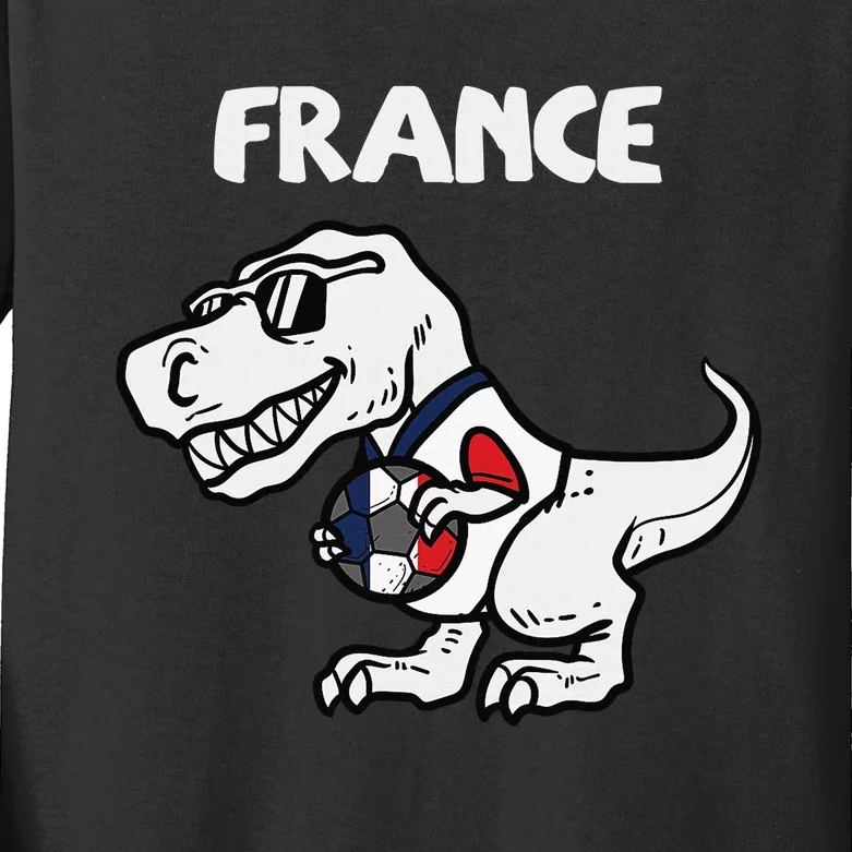 France Trex Dino French Flag Soccer Fan Kids Long Sleeve Shirt