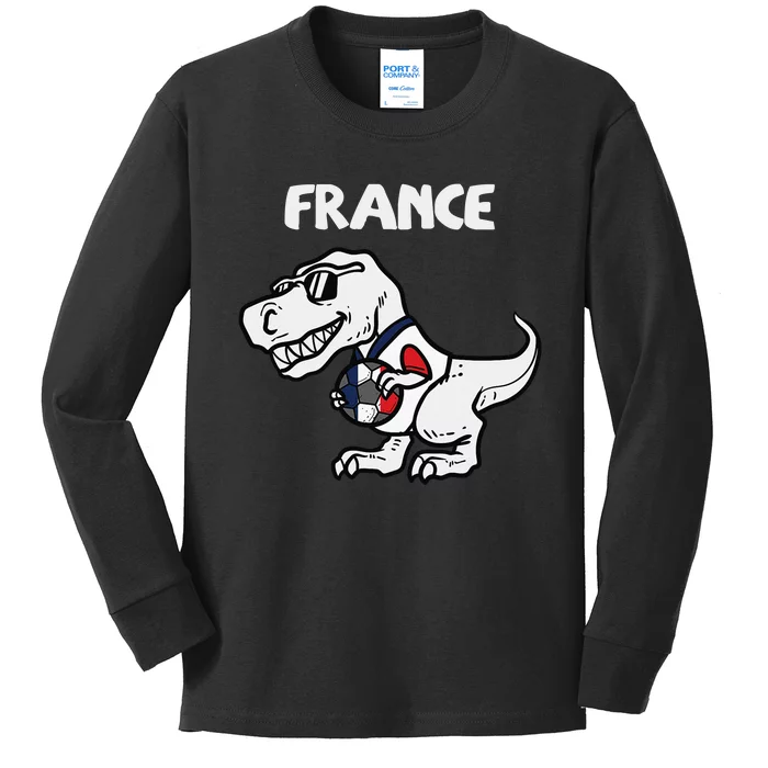 France Trex Dino French Flag Soccer Fan Kids Long Sleeve Shirt