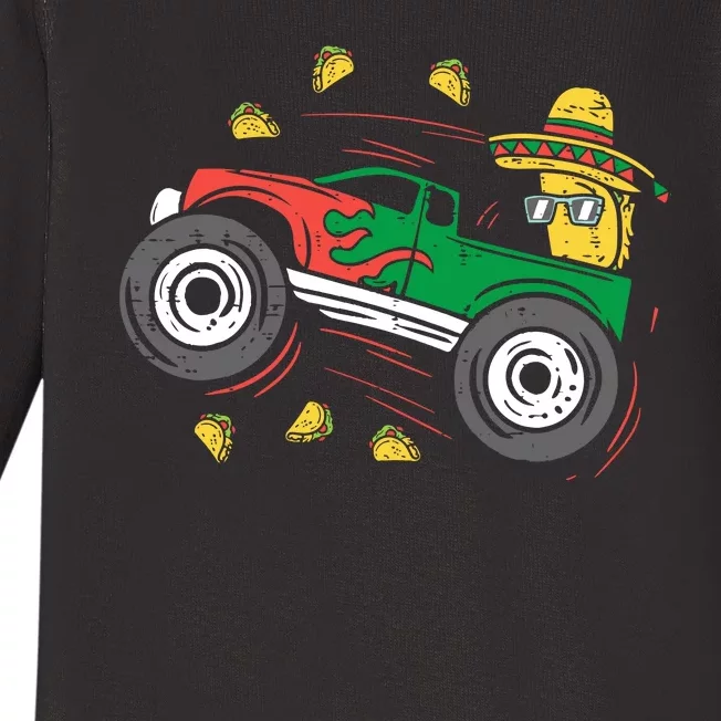 Funny Taco Driving Monster Truck Baby Long Sleeve Bodysuit