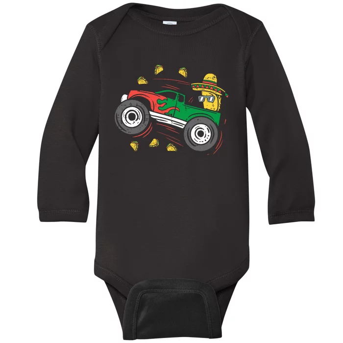 Funny Taco Driving Monster Truck Baby Long Sleeve Bodysuit