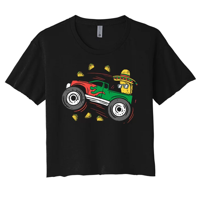 Funny Taco Driving Monster Truck Women's Crop Top Tee