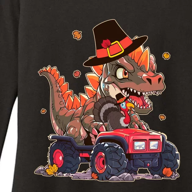 Funny Thanksgiving Dinosaur And Turkey Riding Monster Truck Womens CVC Long Sleeve Shirt