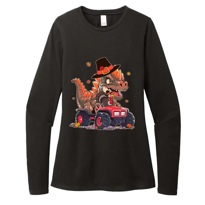 Funny Thanksgiving Dinosaur And Turkey Riding Monster Truck Womens CVC Long Sleeve Shirt