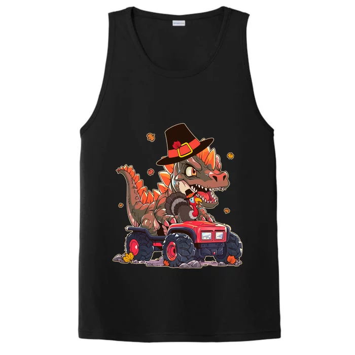 Funny Thanksgiving Dinosaur And Turkey Riding Monster Truck Performance Tank