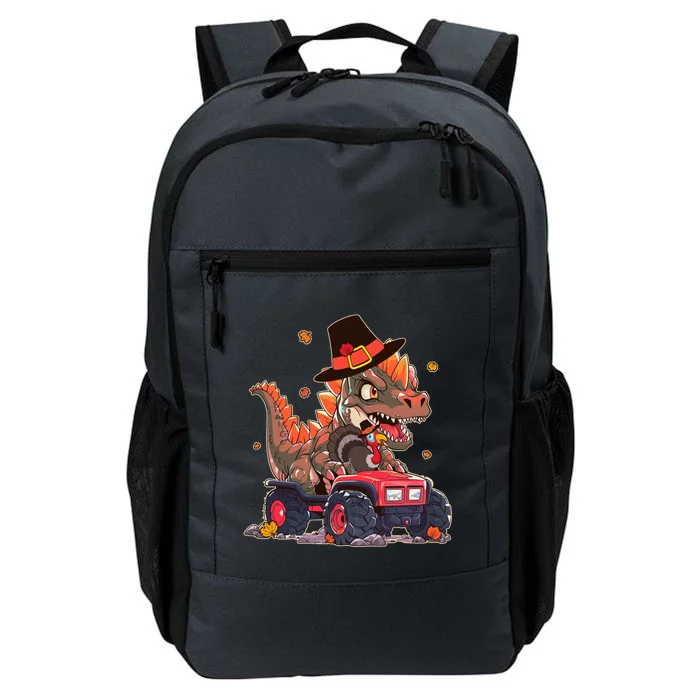 Funny Thanksgiving Dinosaur And Turkey Riding Monster Truck Daily Commute Backpack