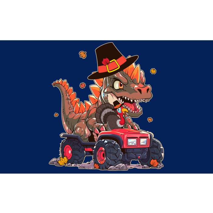 Funny Thanksgiving Dinosaur And Turkey Riding Monster Truck Bumper Sticker