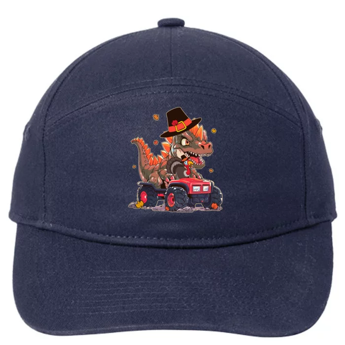 Funny Thanksgiving Dinosaur And Turkey Riding Monster Truck 7-Panel Snapback Hat