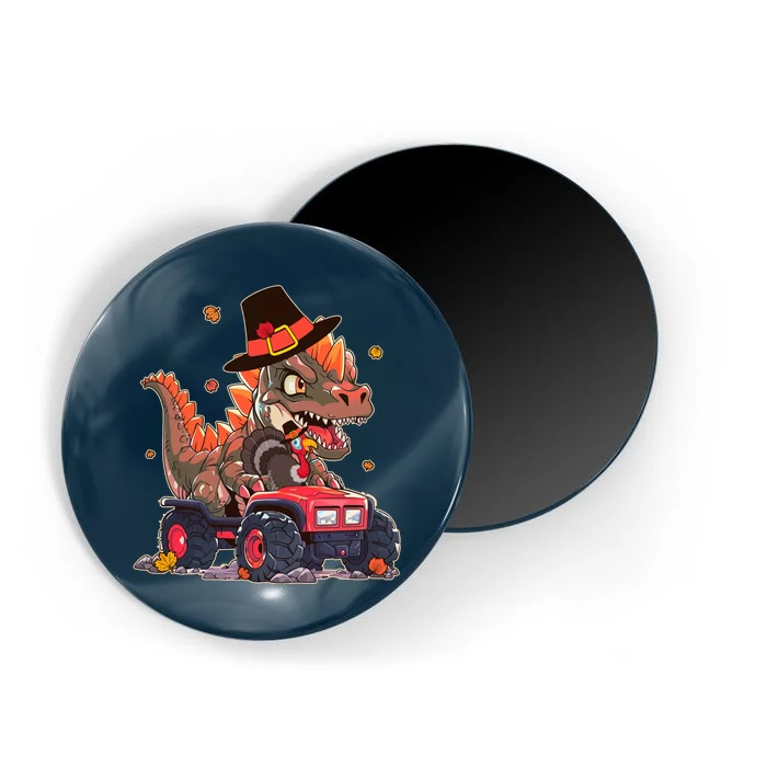 Funny Thanksgiving Dinosaur And Turkey Riding Monster Truck Magnet