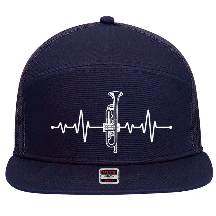 Funny Trumpet Design For Men Women Trumpet Players Heartbeat 7 Panel Mesh Trucker Snapback Hat