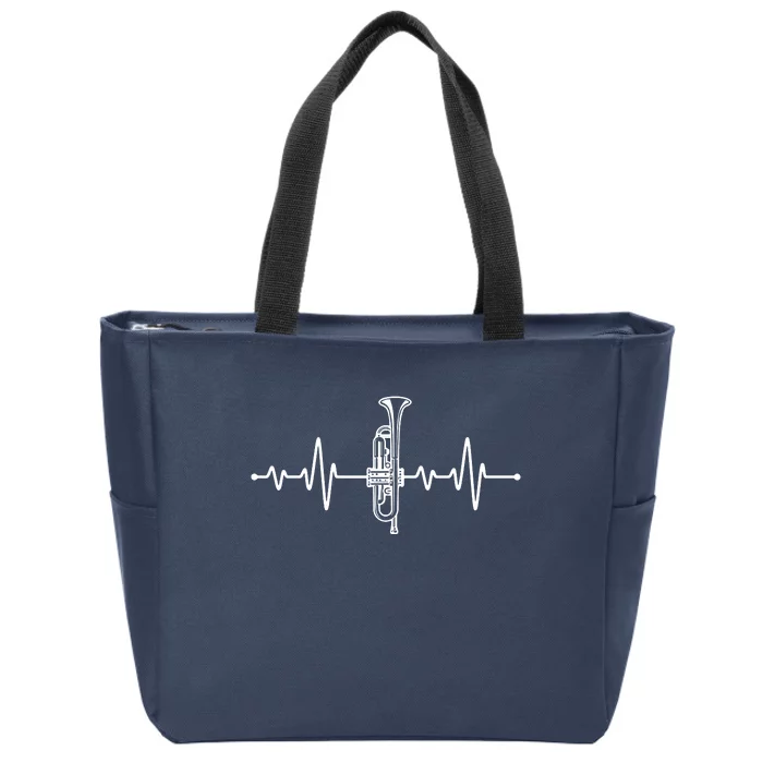 Funny Trumpet Design For Men Women Trumpet Players Heartbeat Zip Tote Bag